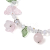 Natural Rose Quartz & Glass Beaded Stretch Bracelet with Flower Charms BJEW-JB10176-02-3