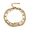 PVD Vacuum Plating 201 Stainless Steel Paper & Curb Chains Double Layered Multi-strand Bracelet for Women BJEW-A126-19G-1