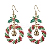 Christmas Wreath Glass Seed Beaded Dangle Earrings EJEW-TA00685-2