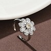 Flower Brass Micro Pave Cubic Zirconia Cuff Rings for Women RJEW-A069-01B-P-1