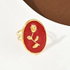 Oval with Rose Pattern 304 Stainless Steel Enamel Finger Rings for Women RJEW-G355-10G-02-2