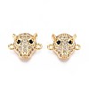 Brass Micro Pave Clear and Black Cubic Zirconia Connector Charms KK-T074-87G-1