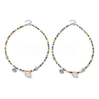 Natural Spiral Shell Pendant Necklaces NJEW-JN05179-1