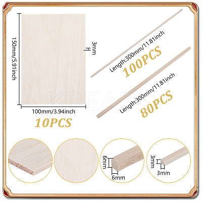 180Pcs 2 Styles Wooden Craft Sticks AJEW-GA0008-63-1