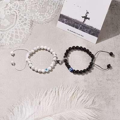 2Pcs 2 Style Magnetic Alloy Heart Charm Bracelets Set BJEW-TA00165-1