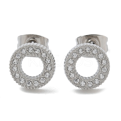 304 Stainless Steel Micro Pave Clear Cubic Zirconia Stud Earrings STAS-Z107-01P-02-1