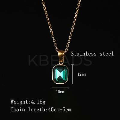 Glass Rectangle Pendant Necklace with Golden Stainless Steel Chains LS-ZR6442-1