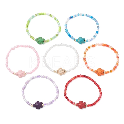 7Pcs Dyed Synthetic Turquoise & Electroplate Non-magnetic Synthetic Hematite Beads Stretch Bracelets BJEW-JB13428-1