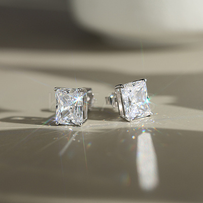 925 Sterling Silver Micro Pave Clear Cubic Zirconia Stud Earrings EJEW-G443-06P-1