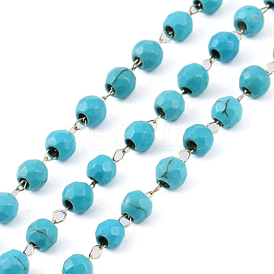 Ion Plating(IP) 304 Stainless Steel & Faceted Glass Handmade Beads Chain CHS-H028-01G-1