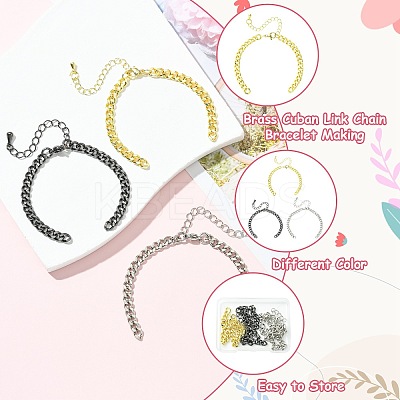 3Pcs 3 Colors Brass Cuban Link Chain Bracelet Making FIND-CJ0004-99-1