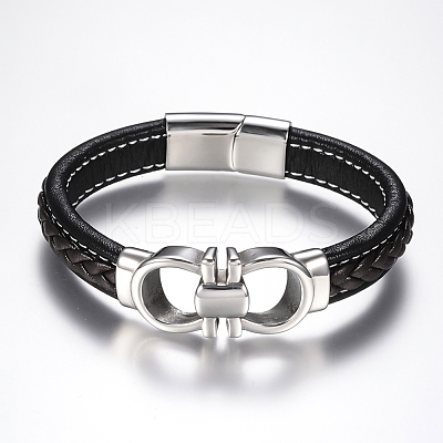 Men's Braided Leather Cord Bracelets BJEW-H559-15G-1