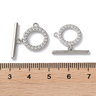 Rack Plating Brass Micro Pave Clear Cubic Zirconia Toggle Clasps KK-M272-11P-1