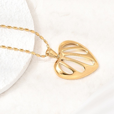 304 Stainless Steel & Natural White Shell Hollow Heart Pendant Necklaces for Women SA-CBAD22F-06G-1