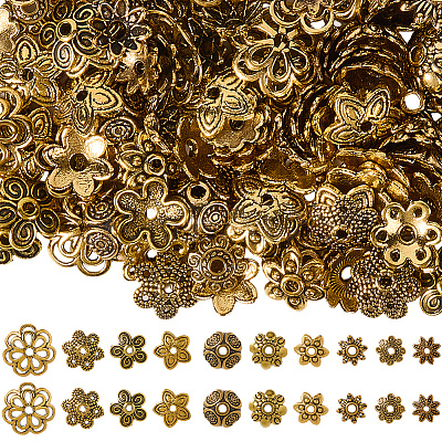 300Pcs 10 Styles Tibetan Style Alloy Bead Caps TIBE-SP0001-24-1