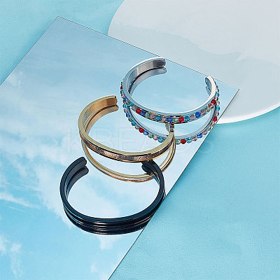 3Pcs 3 Color 304 Stainless Steel Grooved Bangles FIND-UN0002-09-1