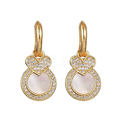 Heart with Flat Round Brass Micro Pave Clear Cubic Zirconia Hoop Earrings KK-D363-11B-G-1
