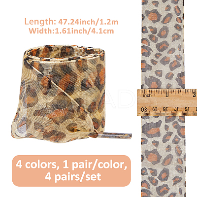 4 Pairs 4 Colors Polyester Leopard Print Pattern Lace Shoelaces DIY-FH0009-68-1