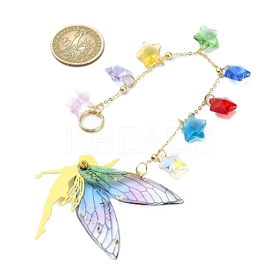 Brass & Transparent Epoxy Resin Fairy Pendant Decoration HJEW-JM02635-03-1