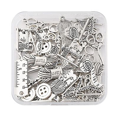 54Pcs 9 Styles Sewing Theme Tibetan Style Alloy Pendants TIBE-FP0001-06-1