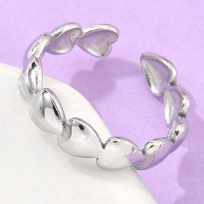 Non-Tarnish 304 Stainless Steel Heart Wrap Open Cuff Ring for Women RJEW-C045-18P-1