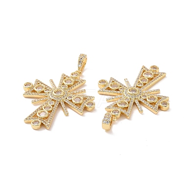 Cross Brass Micro Pave Clear Cubic Zirconia Pendants KK-G435-25G-1