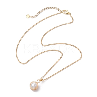 Round Natural Freshwater Pearl Copper Wire Wrapped Pendant Necklaces NJEW-JN04947-01-1