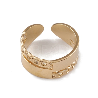 Ion Plating(IP) 304 Stainless Steel Curb Chains Shape Open Cuff Rings for Women RJEW-G285-35G-1