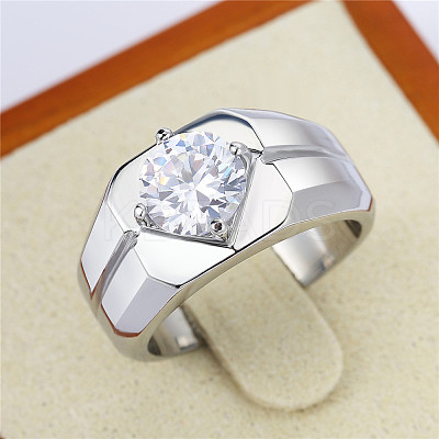 304 Stainless Steel Pave Clear Cubic Zirconia Finger Rings for Men FS-WG96A01-02-1