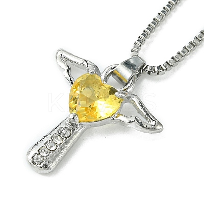 Cubic Zirconia Fairy with Heart Pendant Necklace with Box Chains LS-NJEW-C004-01B-1
