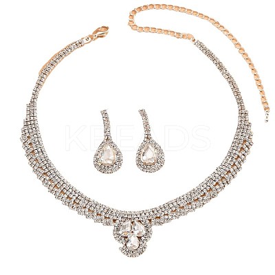 Teardrop Alloy Crystal Rhinestone Pendant Necklaces & Stud Earrings Sets FS-WG3BBCC-01-1