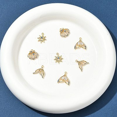 8Pcs 4 Styles Brass Micro Pave Cubic Zirconia Pendants KK-FS0001-96-1