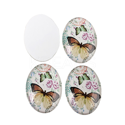 Butterfly Printed Glass Oval Cabochons GGLA-N003-18x25-C42-1