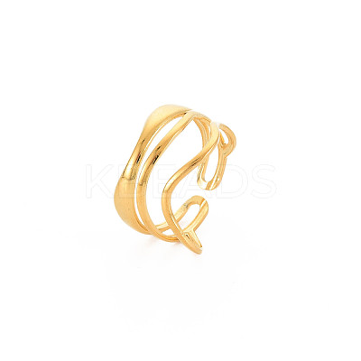 Ion Plating(IP) 304 Stainless Steel Wave Wrap Open Cuff Ring for Women RJEW-S405-236G-1