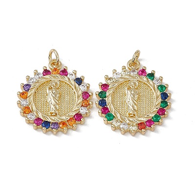 Brass Colorful Cubic Zirconia Pendants KK-E068-VA035-2-1