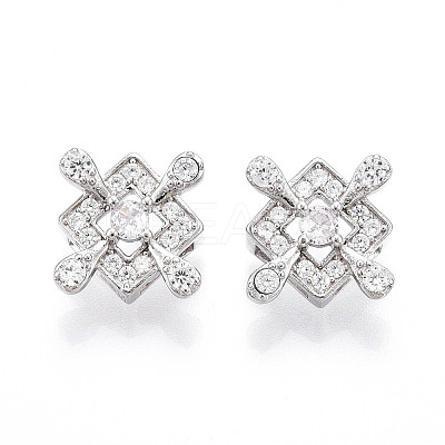 925 Sterling Silver Micro Pave Clear Cubic Zirconia Slide Charms STER-T007-145P-1