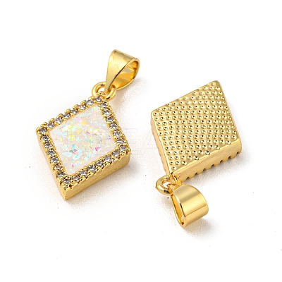 Brass Micro Pave Cubic Zirconia with Synthetic Opal Pendants KK-K356-19G-1