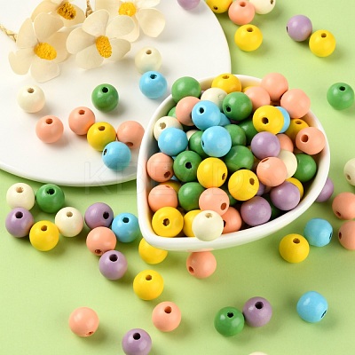 240Pcs 6 Colors Painted Natural Wood Beads WOOD-LS0001-47-1