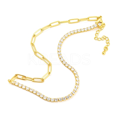 Clear Cubic Zirconia & Paperclip Chain Necklace for Girl Women Gift NJEW-A005-08G-1