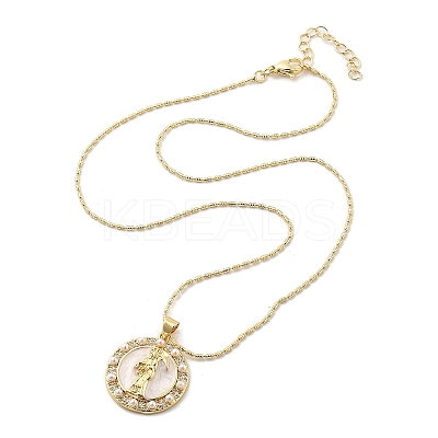 Flat Round with Santa Muerte Brass Micro Pave Cubic Zirconia Pendant Necklaces NJEW-S385-03B-G-1