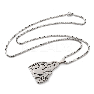 201 Stainless Steel Religion Pendant Necklaces NJEW-Z058-05P-1