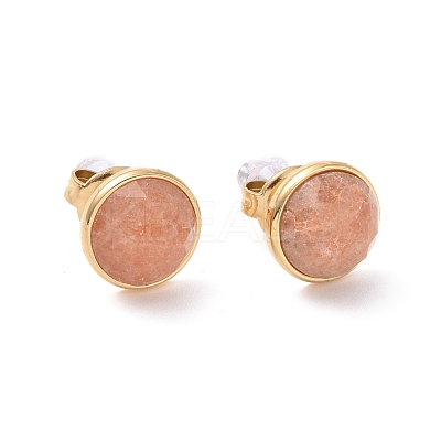 Ion Plating(IP) Natural Gemstone Flat Round Stud Earrings EJEW-G313-01G-1