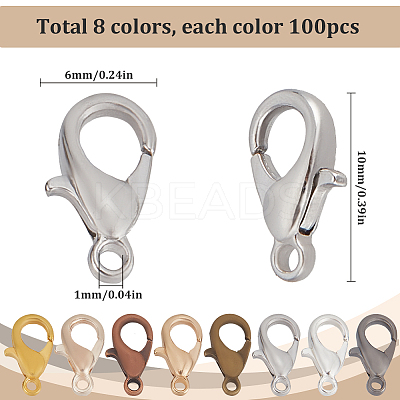 800Pcs 8 Colors Zinc Alloy Lobster Claw Clasps FIND-SP0001-32-1