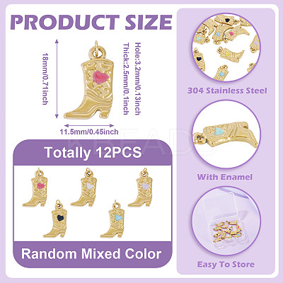12Pcs 304 Stainless Steel Enamel Pendants STAS-TA0005-75B-1