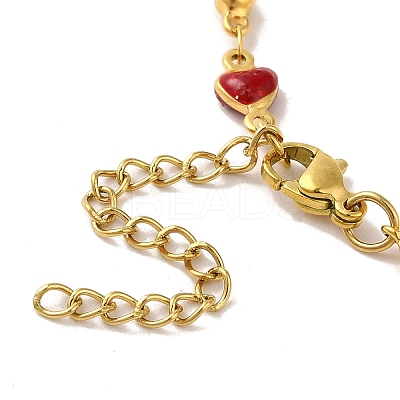 304 Stainless Steel Enamel Colorful Heart Link Chains Bracelets for Women BJEW-B079-01G-1