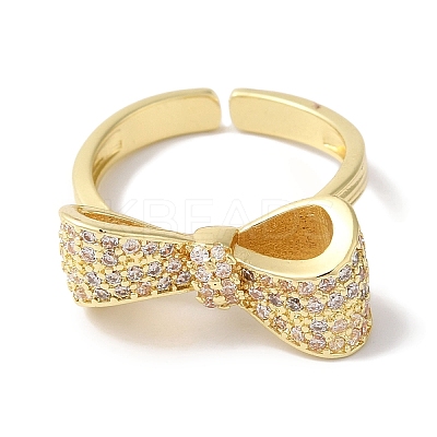 Bowknot Brass Micro Pave Clear Cubic Zirconia Open Cuff Rings for Women LS-RJEW-C098-21G-1