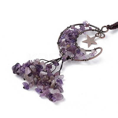 Natural Amethyst Moon with Chips Tassel Pendant Decorations G-L524-07R-B05-1