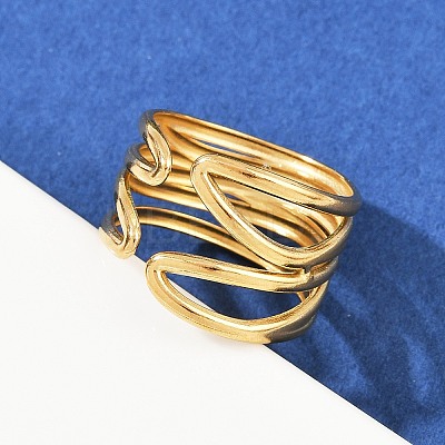 304 Stainless Steel Adjustable Open Cuff Rings for Women RJEW-K299-02G-1