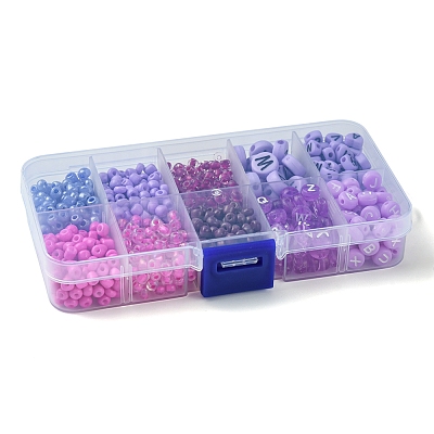 DIY Flat Round & Heart Acrylic & Glass Seed Beads Jewelry Making Findings Kits DIY-FS0006-43D-1