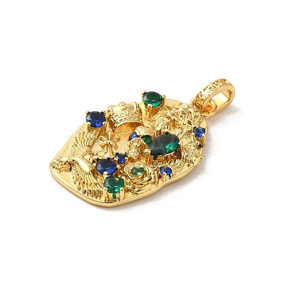 Rack Plating Brass Micro Pave Cubic Zirconia with Sea shell Pendants KK-Q795-15C-G-1
